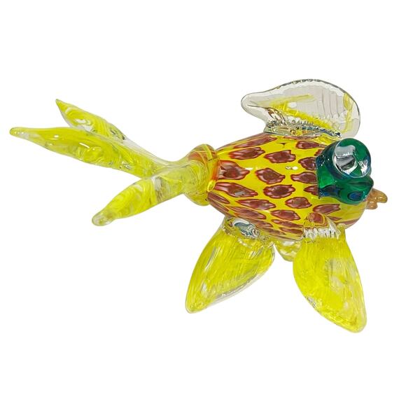 Blown Art Glass Fish Figurine Murano-Style Yellow Green and Red Blue Colorful 7” - Picture 2 of 11